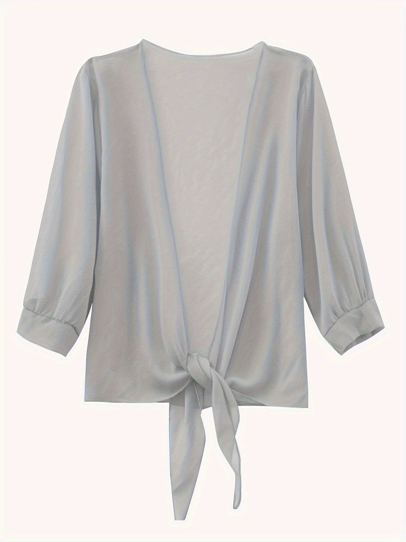 Women'S V-Neck Polyester Cardigan - Solid Color Half Sleeve Short Length with Lace-Up Detail, Non-Stretch Woven Fabric, Spring/Summer Lightweight Chiffon Sun-Protective Clothing