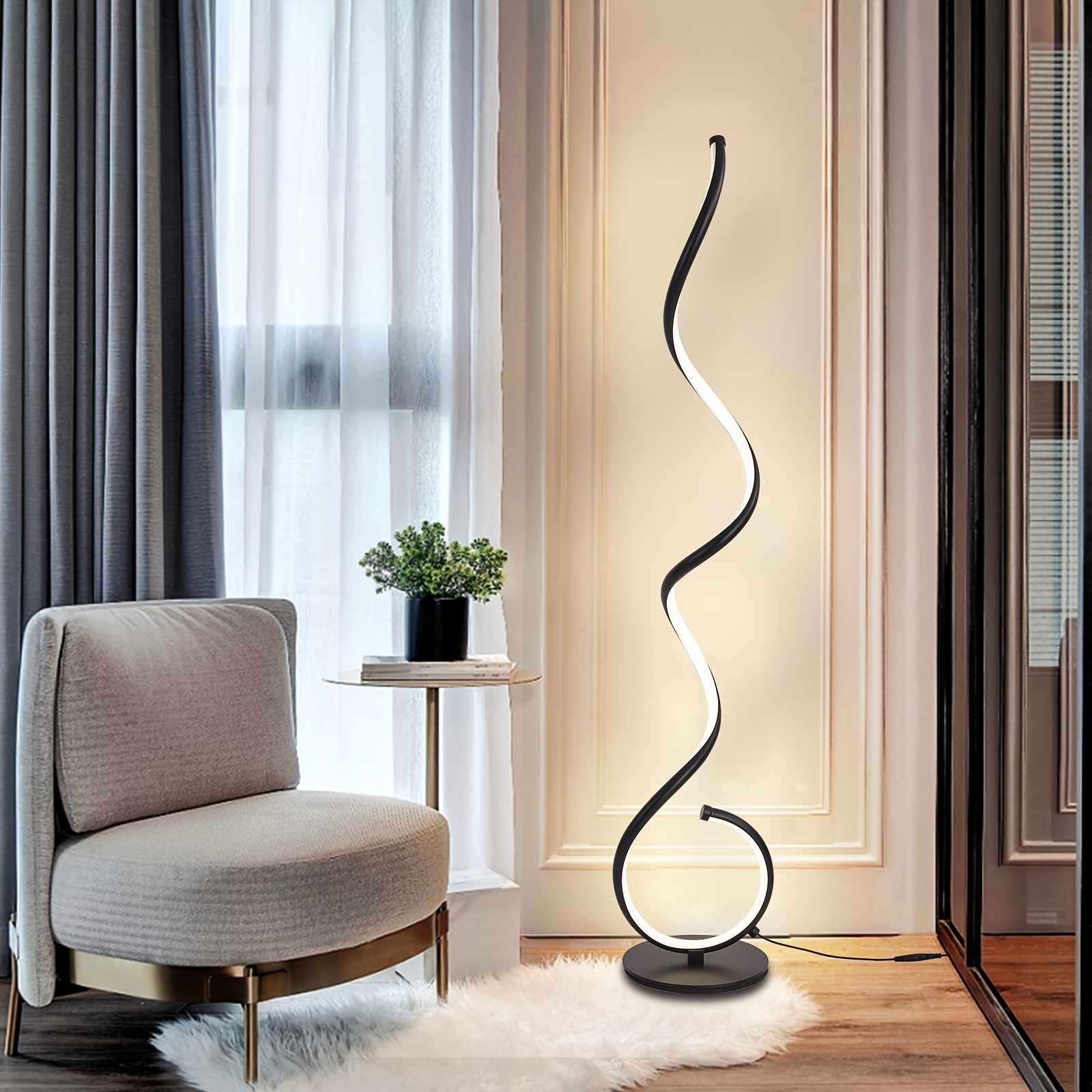 TEMU Modern Floor Lamp For Bedroom Led Floor Lamp With Remote 53 Standing Lamp Dimmable Corner Lamp 3 Color Spiral Floor Lamps For Living Room 1/2h
