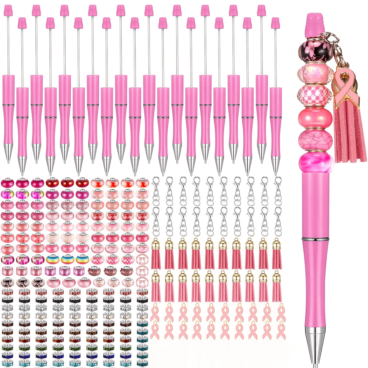 

Nadd Village 68pcs Pink Ribbon Beadable Ballpoint Pen Set, Diy Personalized Gift For Women, Plastic Material, Customizable Jewelry Design