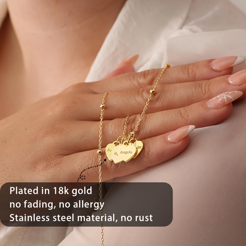 Personalized 18K Gold Plated Heart Name Necklace for Couples