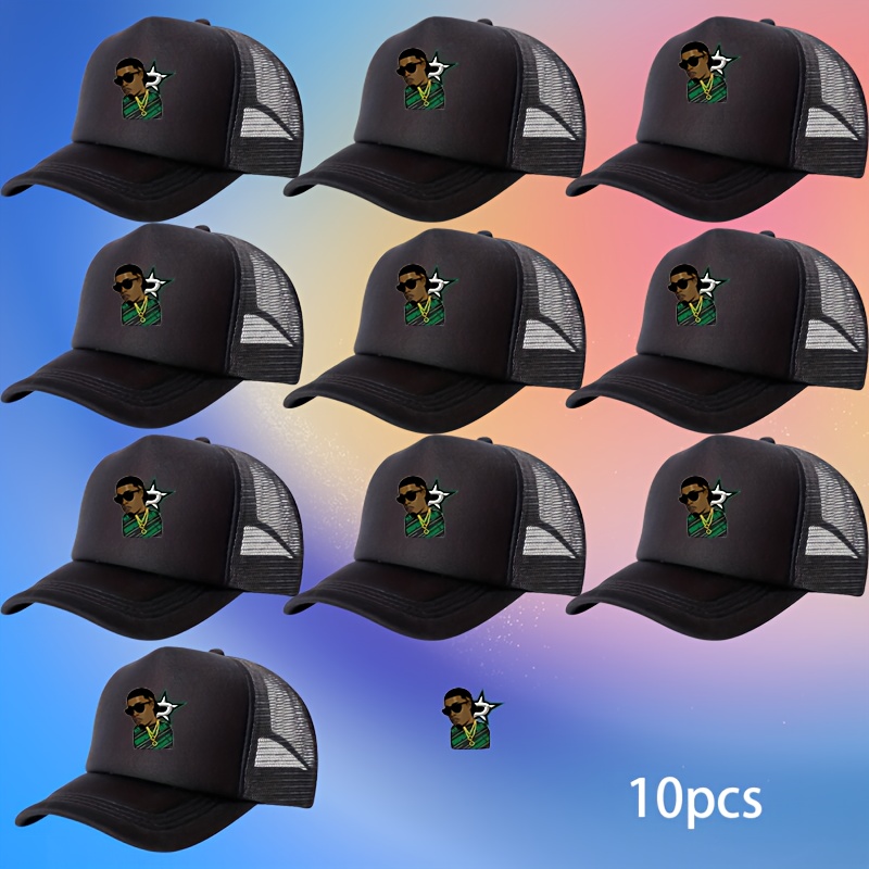 E-shop 10 Stück Anpassbare Unisex Atmungsaktive Mesh Truckerhüte, mit Verstellbarem Druckknopfverschluss, Schwarze und Graue Krempe - Leichte