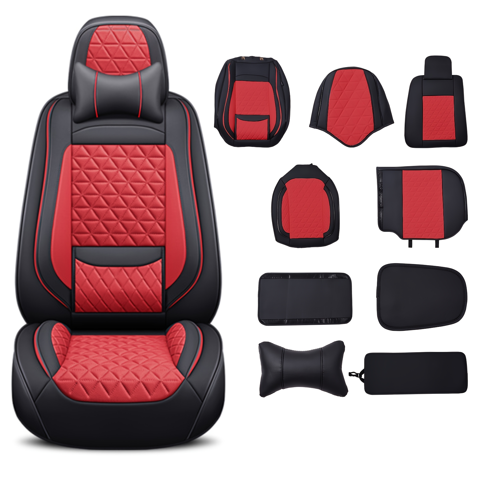 Image of Full Set Pu Leather Car Seat Covers For Most Cars - 5pcs Breathable Seat Protectors With Headrests - Anti-slip Fit For Sedans/suvs