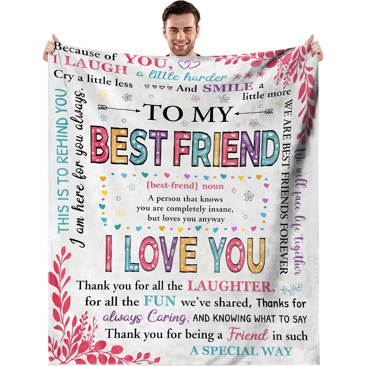 

1pc Soft Flannel Fleece Blanket, Sentimental Best Friend Gift, Style Throw Blanket With Heartwarming Friendship Quotes, Pink And White, Ideal For Couch And Bed Decor