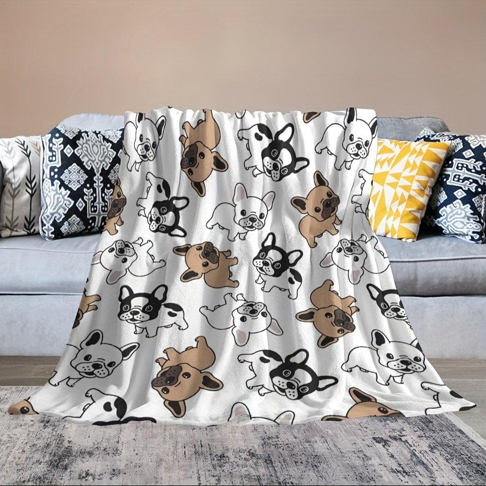 popular   cozy french bulldog flannel throw blanket soft warm tear resistant for couch bed office and travel versatile   gift blanket details 1