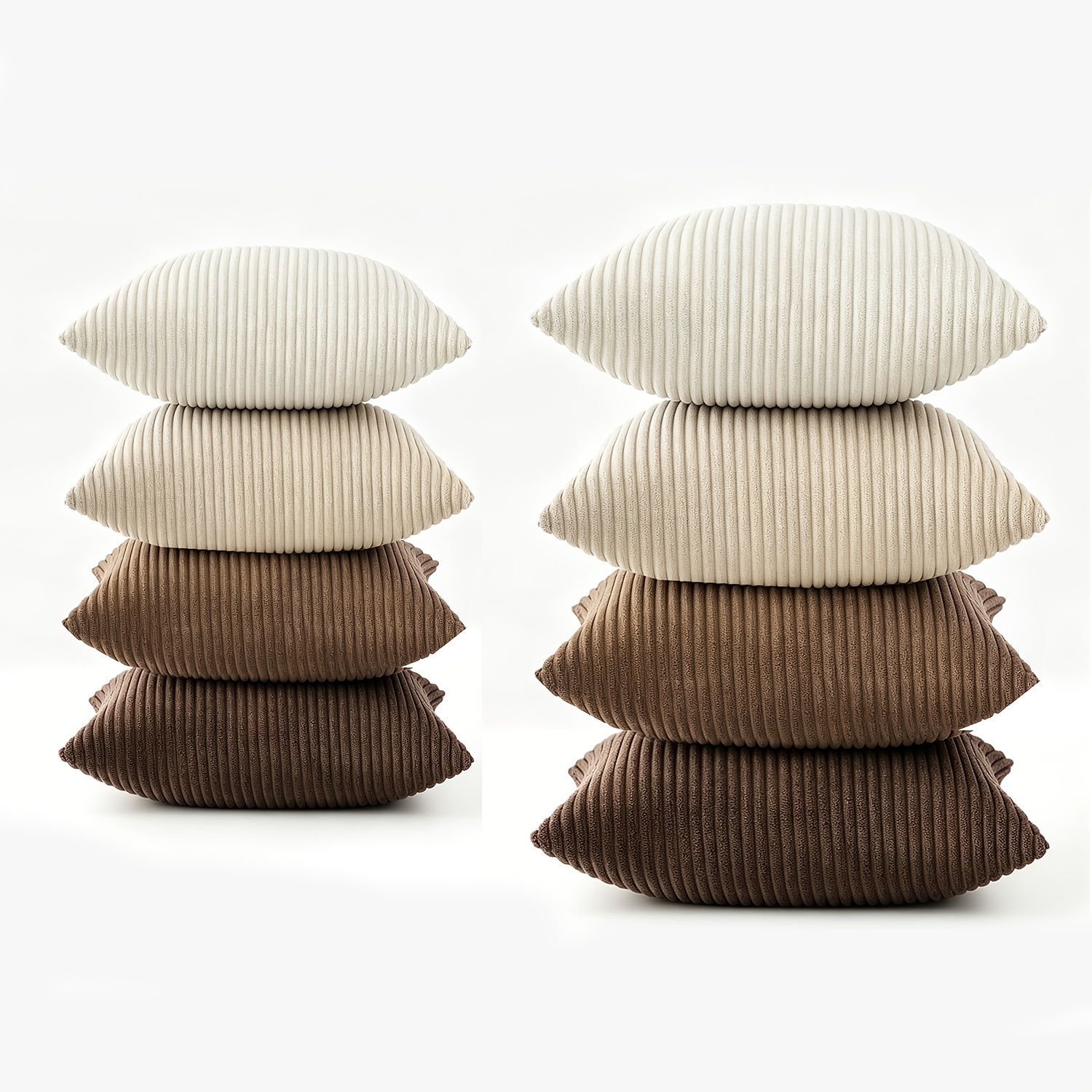 TEMU 12pcs Corduroy Cushion Covers Suitable For Modern French Style Sofa Bed Decor - Soft Plush Striped Pillowcases With Zipper Closure, Corduroy