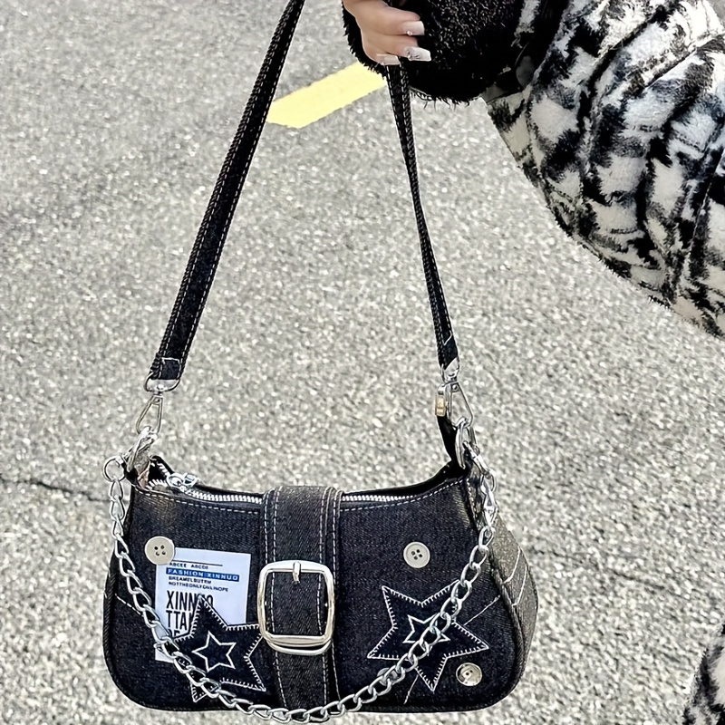 trendy y2k shoulder bag star details secure zipper closure - Temu