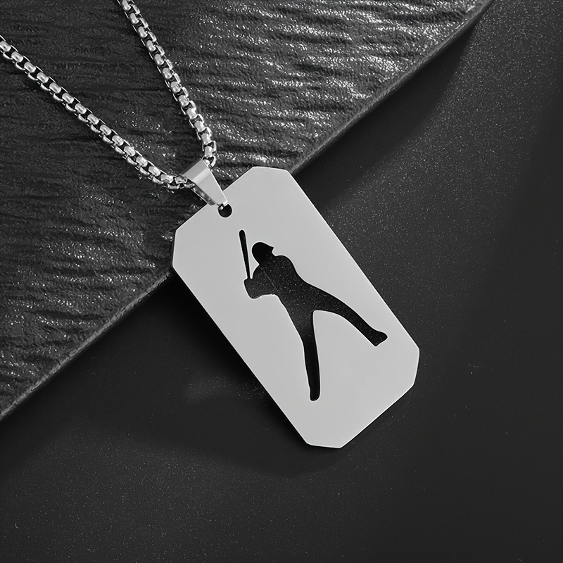 TEMU 1pc Creative 304 Stainless Steel Hollow Baseball Player Square Brand Pendant Necklace For Men And Women, Fashionable Personality Casual Sports