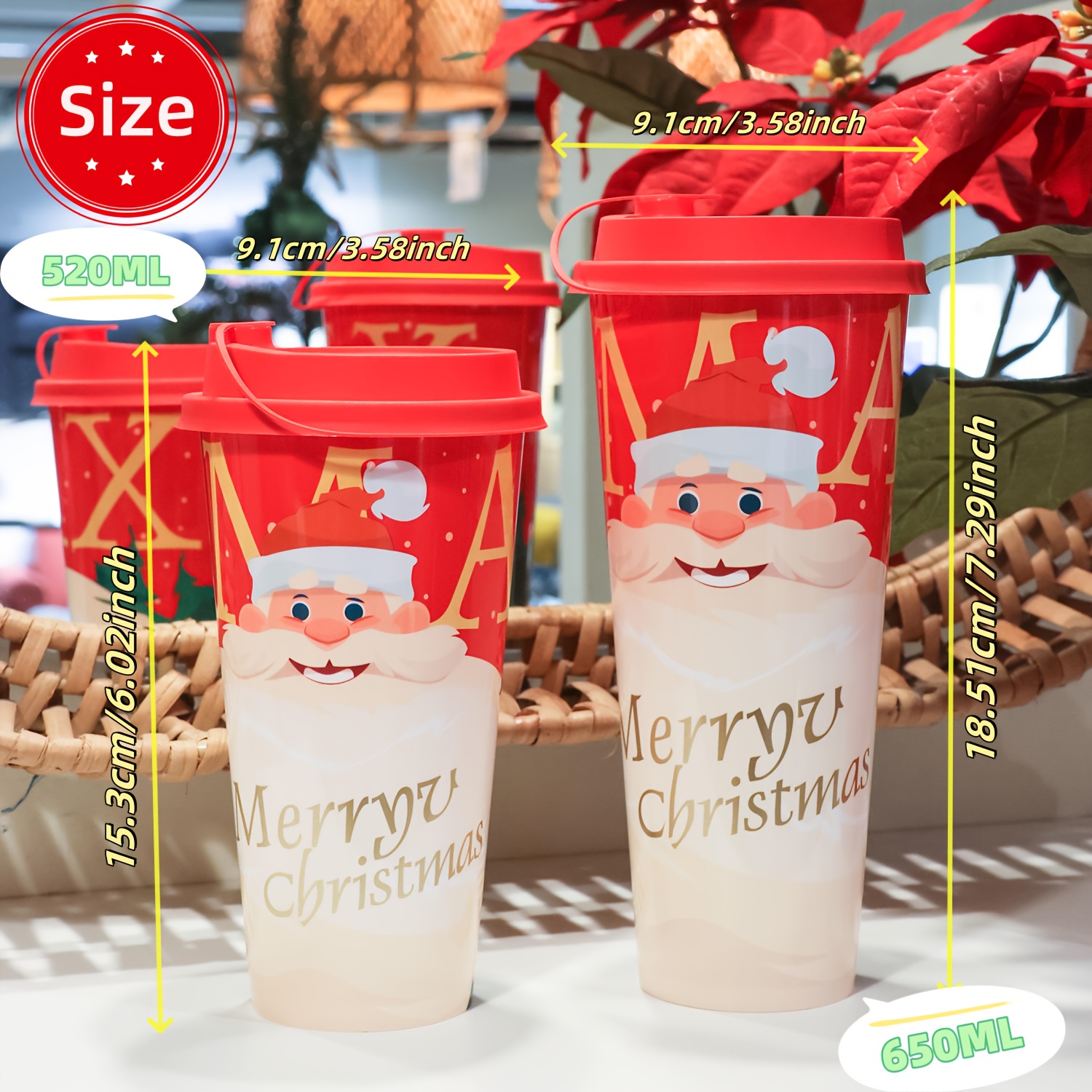 un muñeco papa noel de vasos de plastico