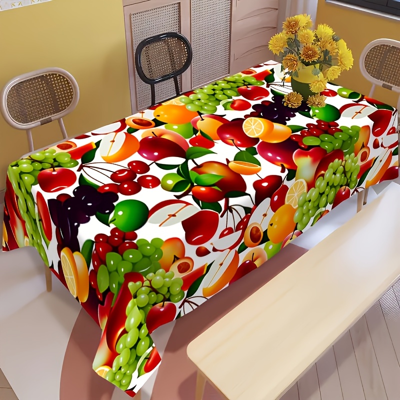 TEMU 1pc Fruit Pattern Tablecloth, Vibrant And Fresh With Look, Polyester Printed Rectangular Tablecloth, Suitable For Home Dining Table Decor,