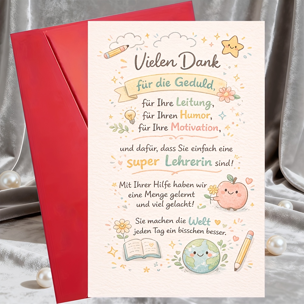 Image of 1 Greeting Card And 1 Envelope Thank You Teacher Card Cute Appreciation Greeting For Mentor Professor End Of Graduation Staff Day Gift From Students Colleagues Parents Office Classroom