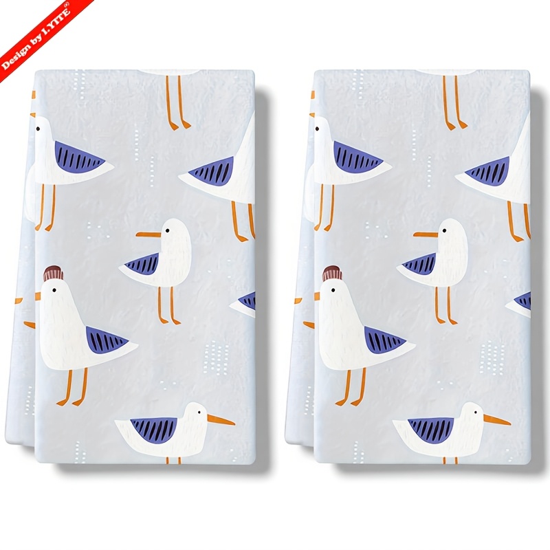 TEMU 2pcs Serviettes pour , Torchons amusants motif mouette, Serviette douce et absorbante, Chiffons de cuisine mignons, Ensemble de serviettes de