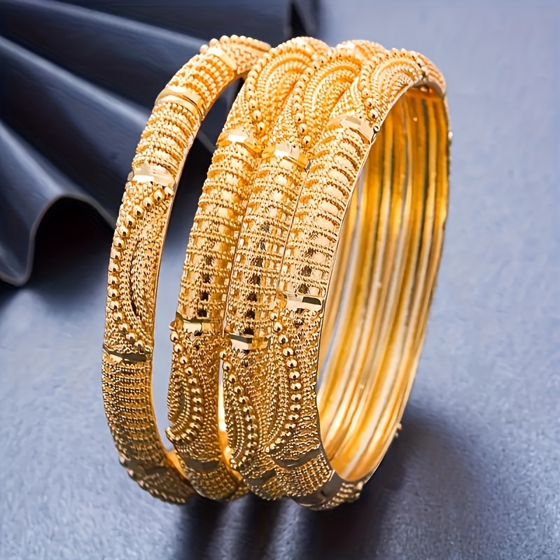 

4-piece Set, Women' Open Bangle Bracelets, Ethnic , 24k Golden Plated, Copper Body, For Wedding, Celebrations, Ramadan,