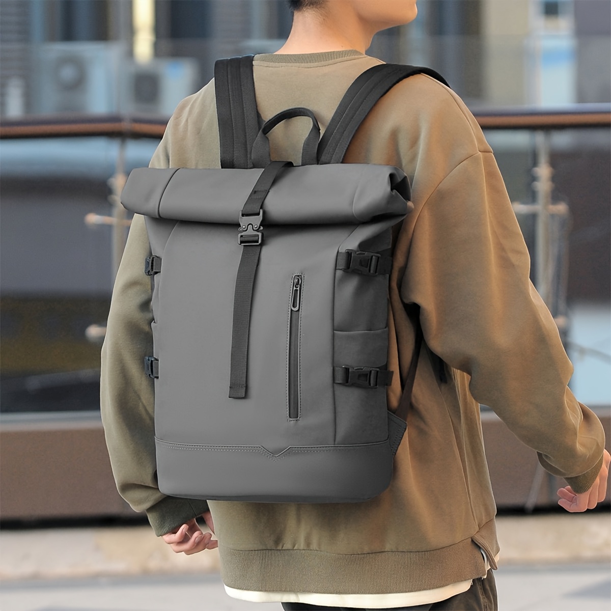 Roll-top Backpack 2025 New Style Women's Backpack, Fashionable and Trendy, Large-capacity Travel Backpack, Commuting Computer Bag for Men
