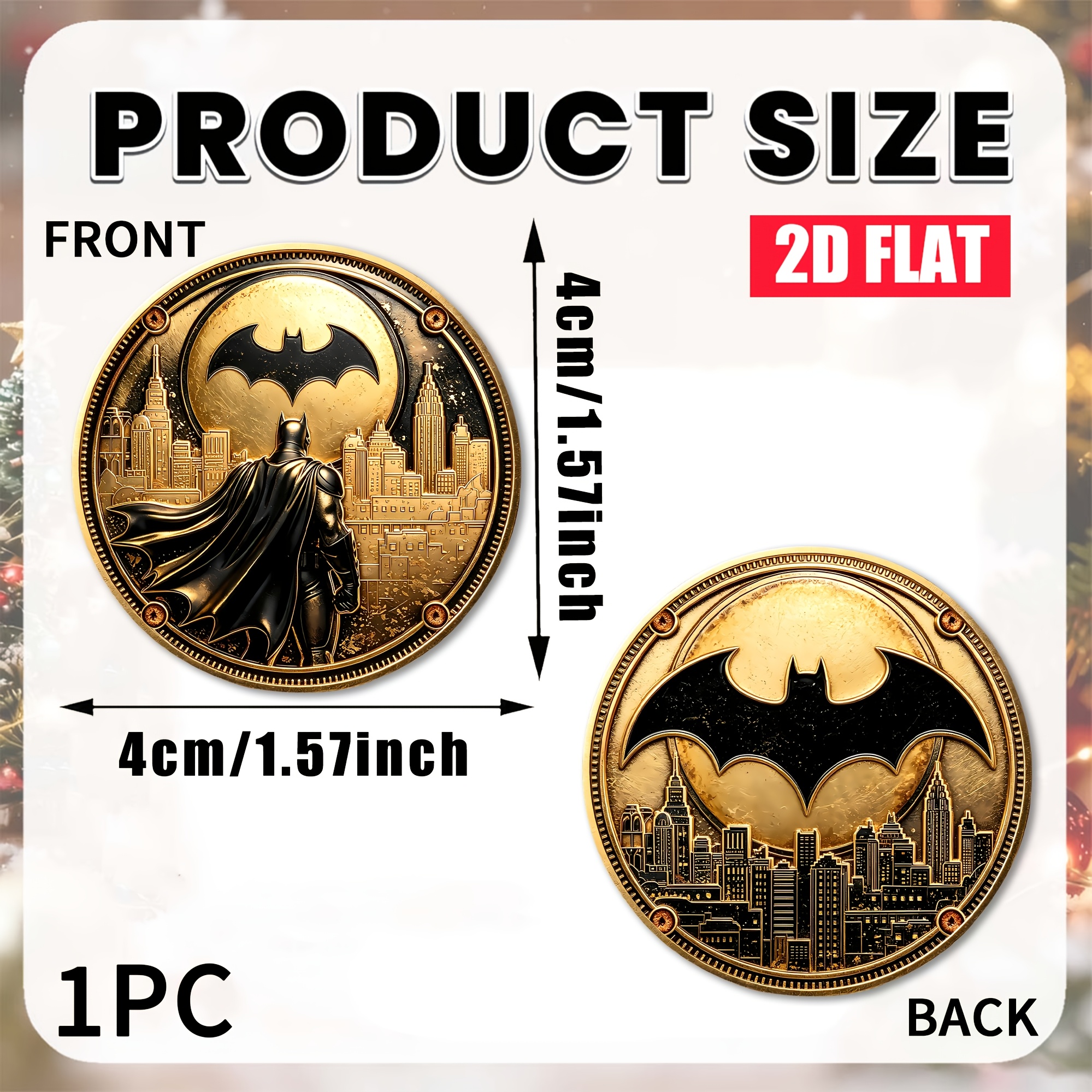 TEMU Replica Coin 1pc, 2d Warner . Batman Commemorative Coin, Christmas Double-sided Batman Themed Commemorative Coin, Round Collectible Coin Shape,