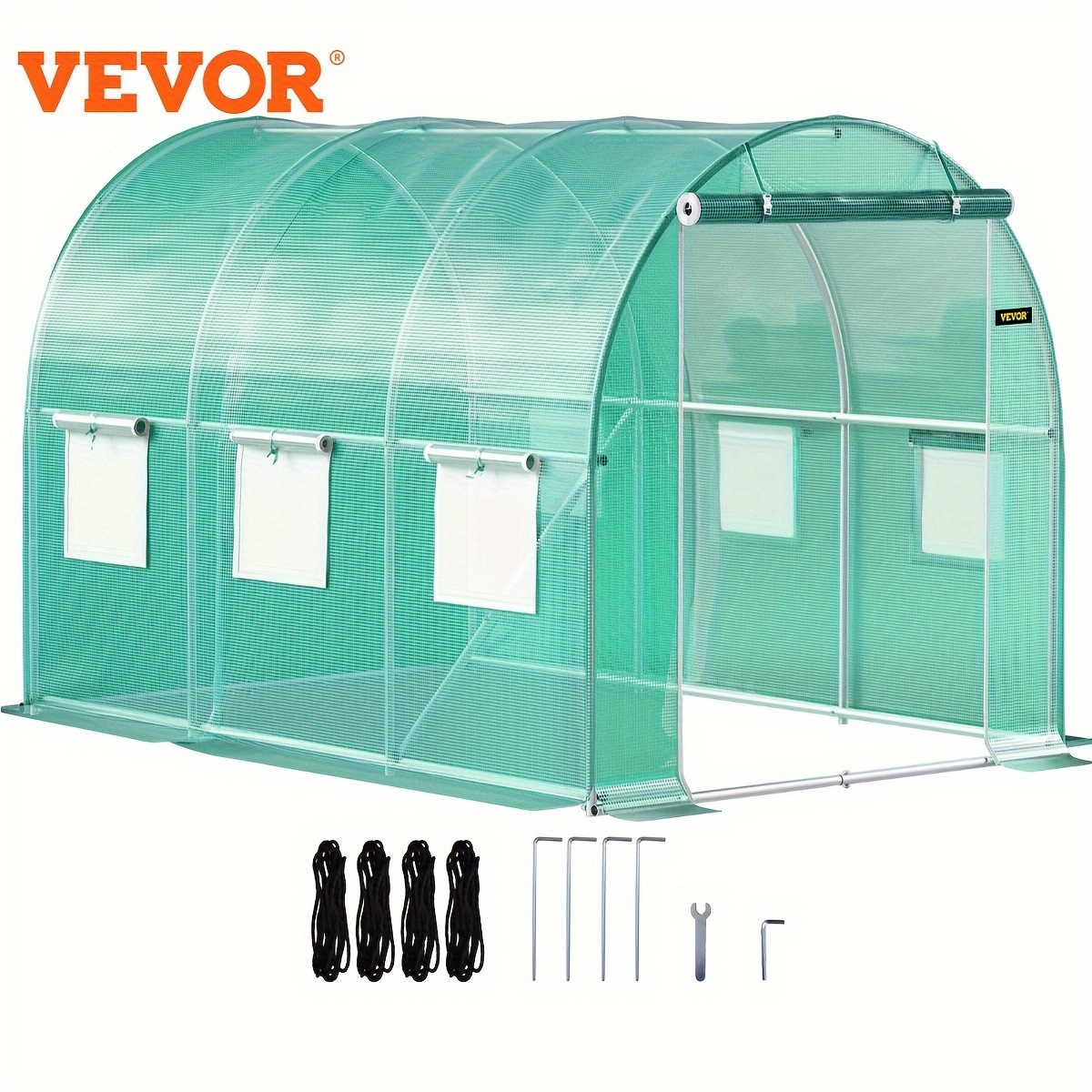 

Vevor Walk-in Tunnel Greenhouse, 9.8 X 6..6 Ft Portable Plant W/ Zippered Door, 6 Roll-up Windows, Galvanized Steel Hoops, Beam, And 2 Poles, Green