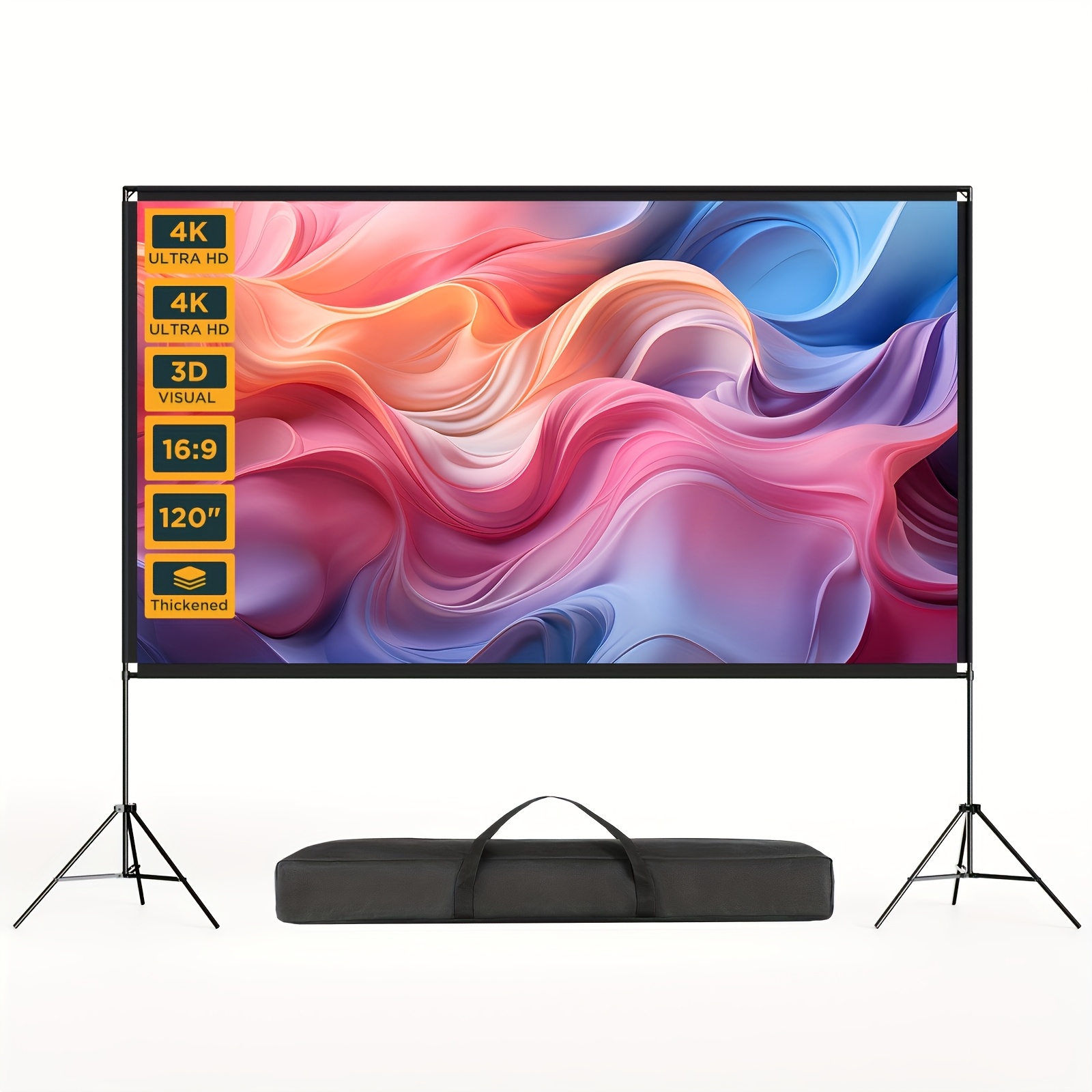 120 Inch Projector Screen With Stand 16:9 4k Hd Outdoor Portable Movie Screen With Tripod Stand Includes Carry Bag Washable Folding Wrinkle-free Projection For Home Theater Cinema Night