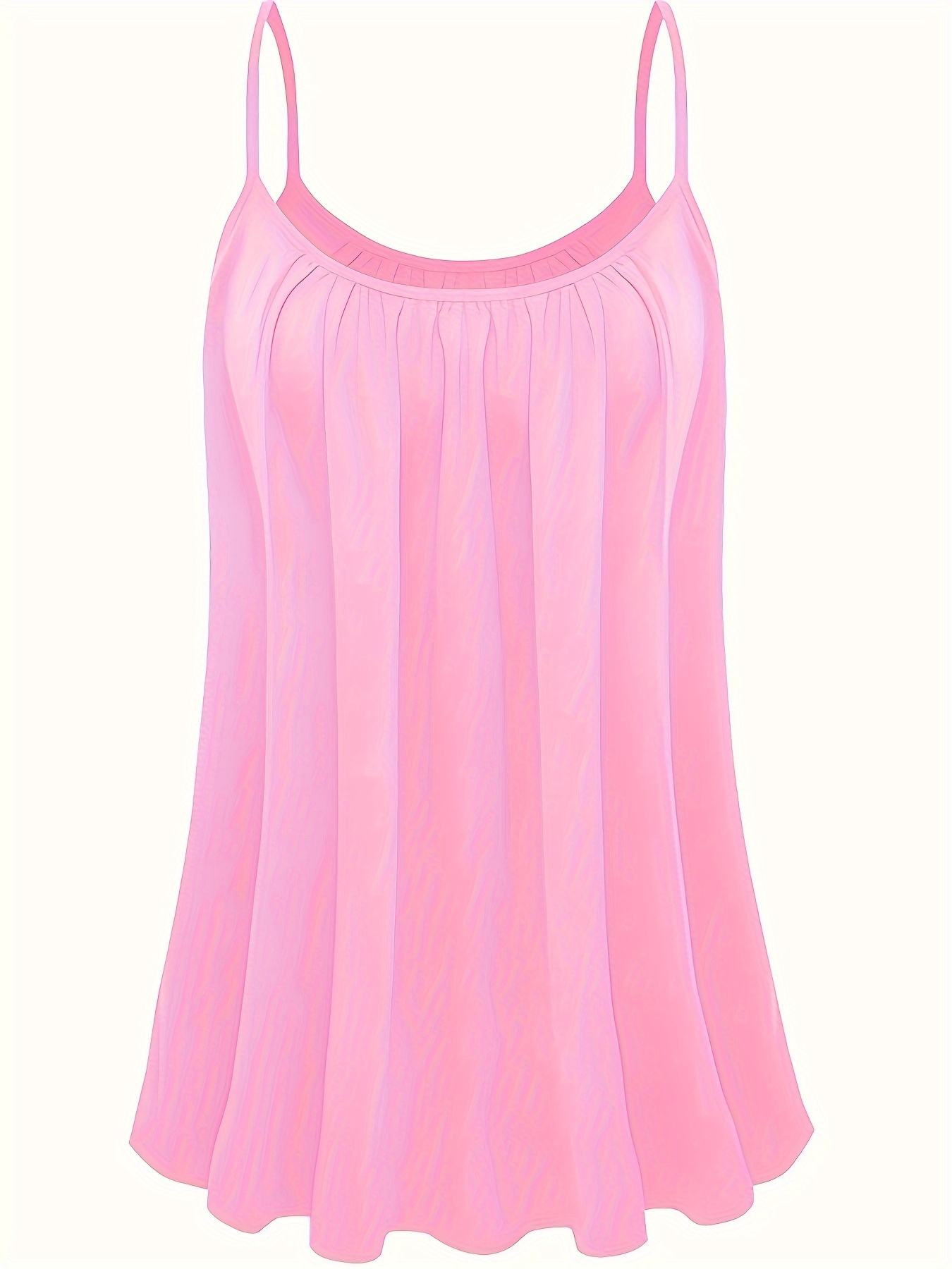 Plus Size Solid Ruched Cami Top, Casual Crew Neck Sleeveless Top For Summer, Women's Plus Size Clothing