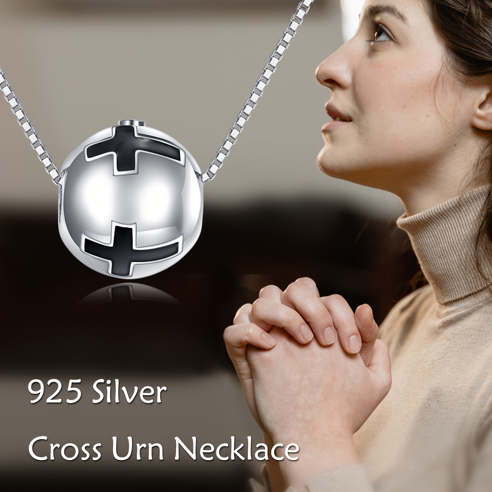 Cross Urn Necklace for Ashes, 925 Sterling Silver