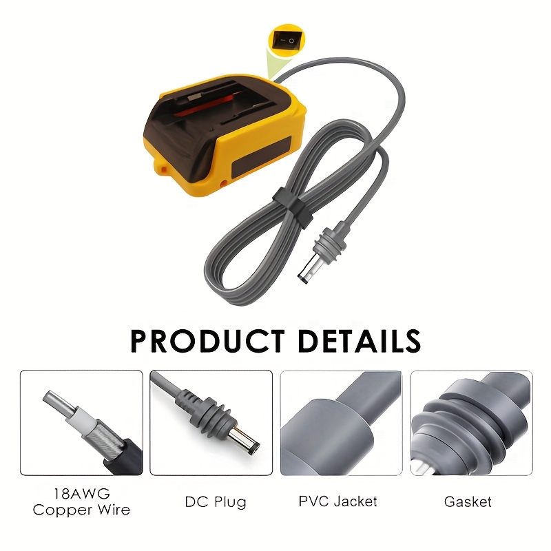 Adaptateur secteur pour Starlink Mini, compatible avec les batteries 'DW' 18/20V, doté d'un interrupteur de puissance, et livré avec un câble DC 18AWG de 3,28 pieds (environ 1 mètre)
