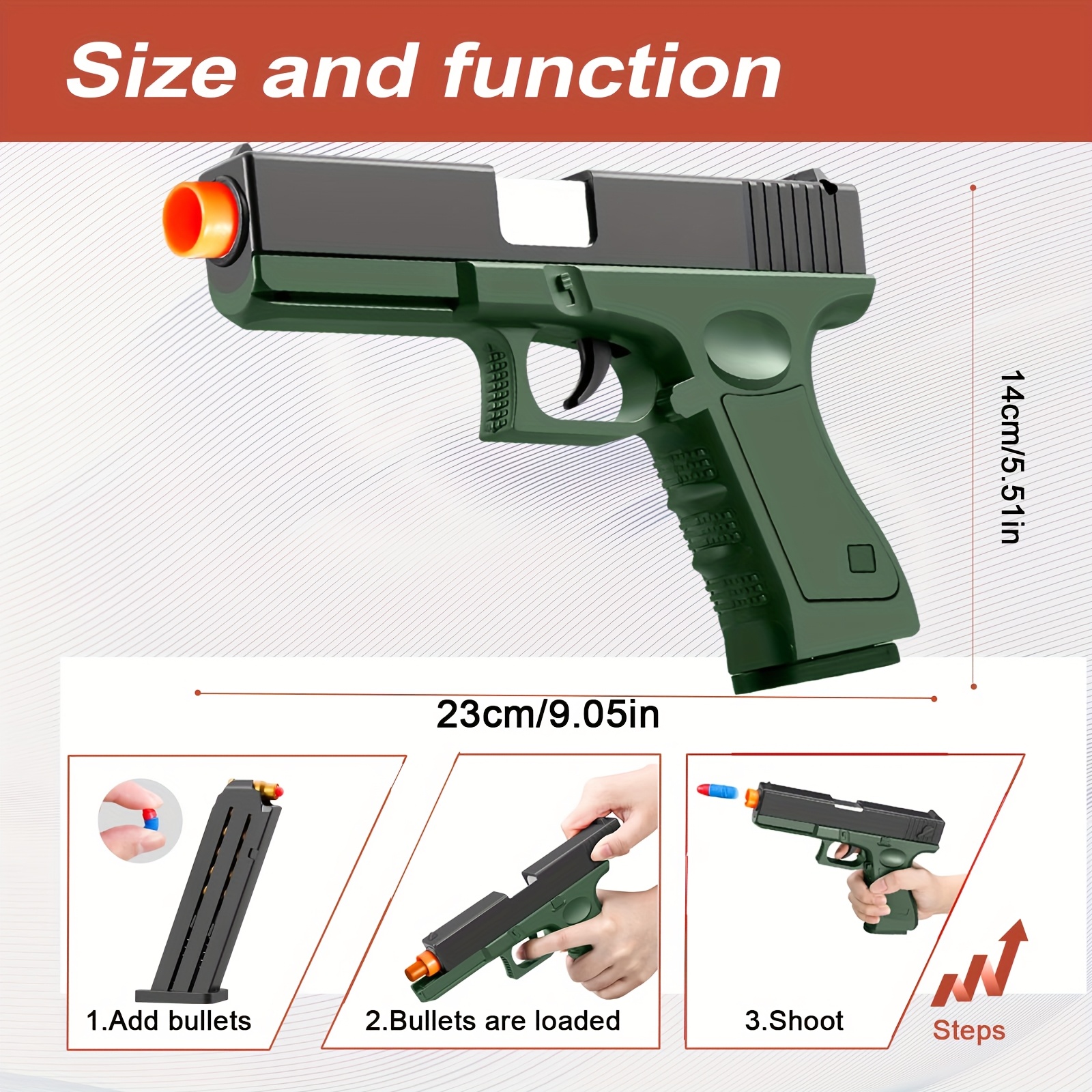 Realistic Toy Pistol with Soft Bullets - Spring-Loaded Shooting, Non-Lethal Safe Ammo, for Kids & Adults - Birthday Party, Halloween, Western Games - Looks Like Real Gun with Orange Tip Safety - Tabletop Decor Display, Party Game Accessory, Detailed Design, Sturdy Build, Adult Collectible