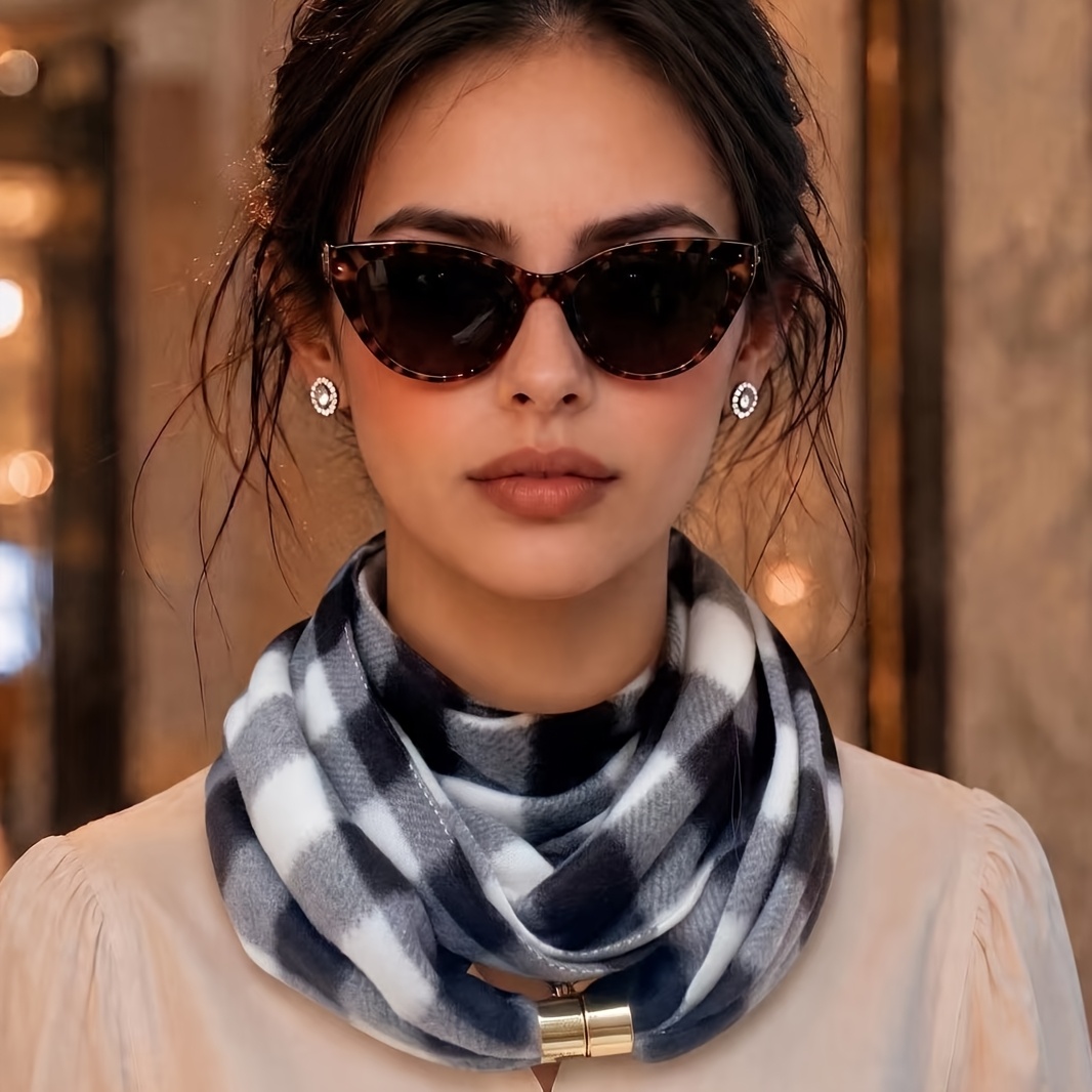 TEMU Sciarpa da elegante francese, sciarpa a quadri versatile, scaldacollo minimalista e caldo, stile pendolare, sciarpa da versatile premium
