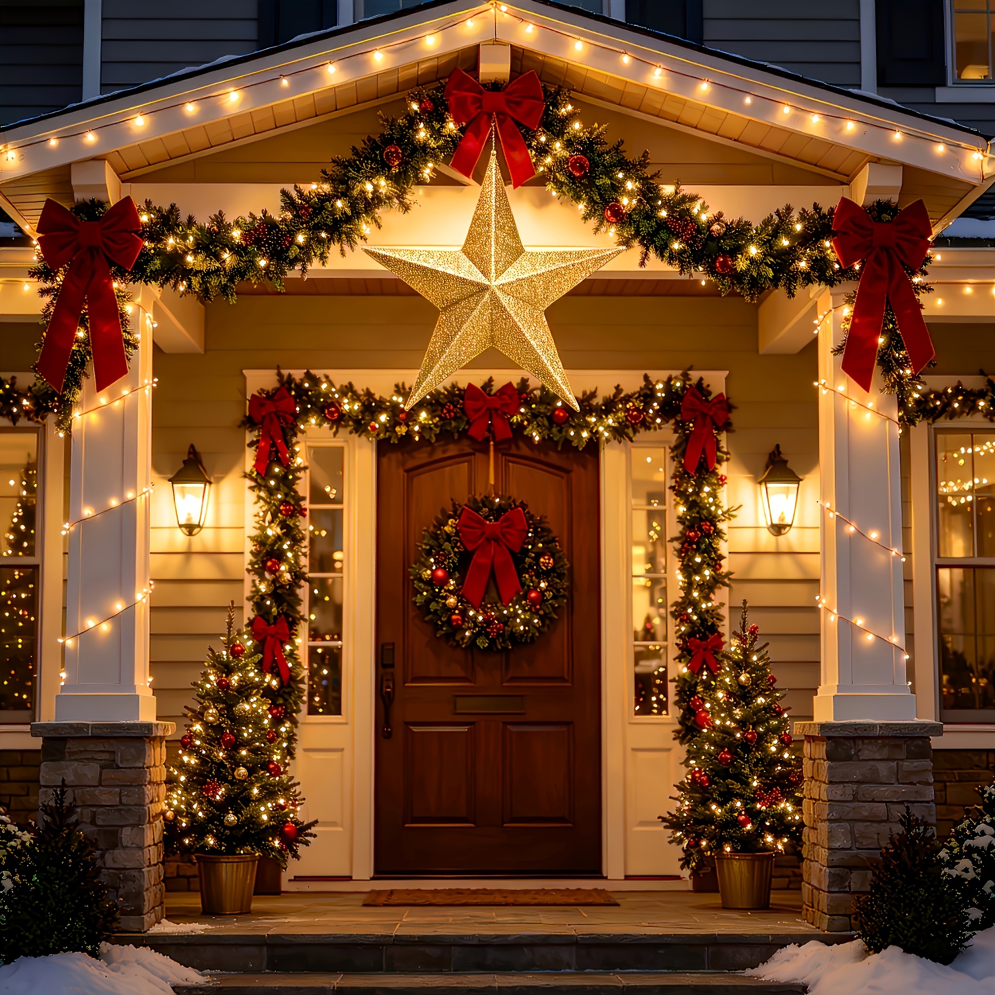 TEMU Giant Light Luxury Golden-glittering 3d Five-pointed Star Hanging Ornament, Christmas Wall Decoration, Holiday Atmosphere Hanging Decor,