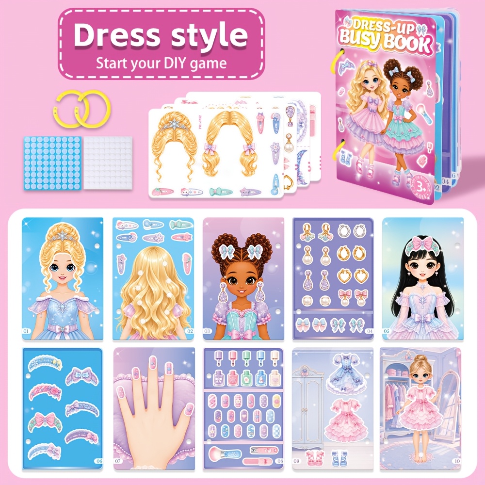 TEMU 'activités à coller pour filles : Salon de beauté et robe de cérémonie | Adorables personnages de dessins animés | Livre à coller réutilisable