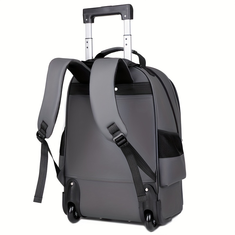 multi functional rolling backpack high quality oxford material large capacity multiple storage compartments quiet wheels hidden telescopic handle unisex casual fashion mens shoulder bag for travel and leisure details 8