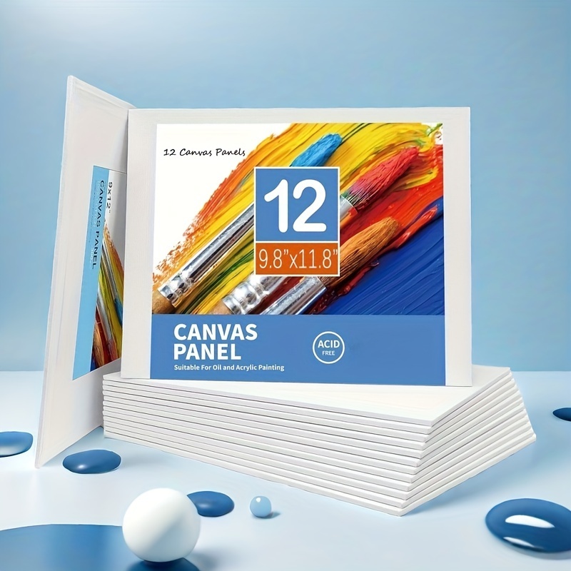 

Set Of 12 Canvas Panels For Artwork - In Dimensions (9.8x11.8 Inches Or 5.1x7.1 Inches) - Prepped And Suitable For And Amateurs - Blank Surfaces For Your Artistic !