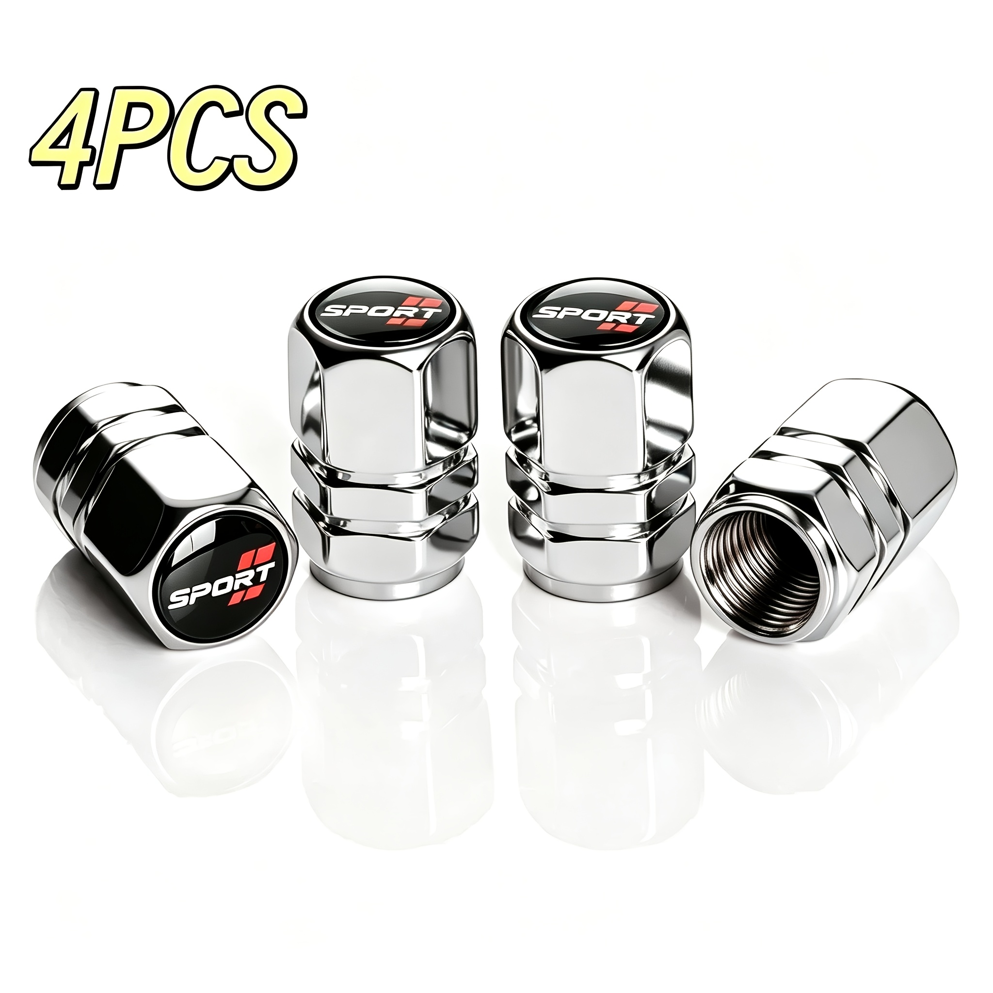 TEMU Juego de 4 tapones de vástago de válvula hexagonales de aluminio con diseño de deportivas, para coches, camiones, motocicletas y bicicletas.