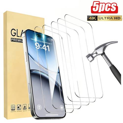 5pcs white hd tempered glass screen protector for 17 series glossy 9h hardness scratch resistant installation compatible with phone cases fits 11 12 13 17 pro clear protective film phone accessories