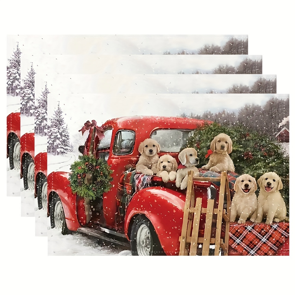 

Festive Vintage Puppies Christmas Table Mats - 12x18 Inch, Indoor And Outdoor Use - Sallun-1339