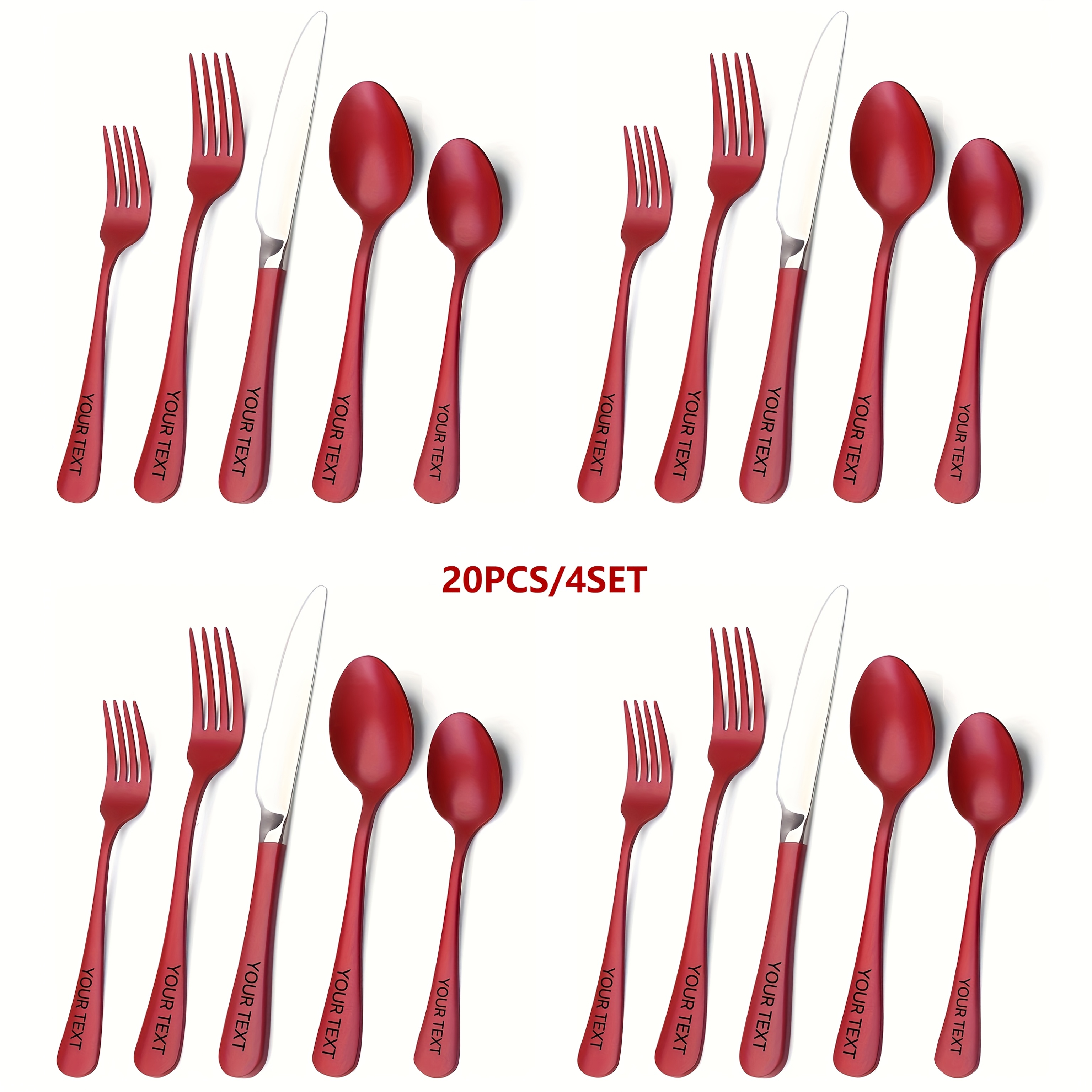 personalized set of 5 20 30 40pcs of red stainless steel cutlery suitable for kitchen and dining featuring   polished knives and safe for dishwasher use Product details 6