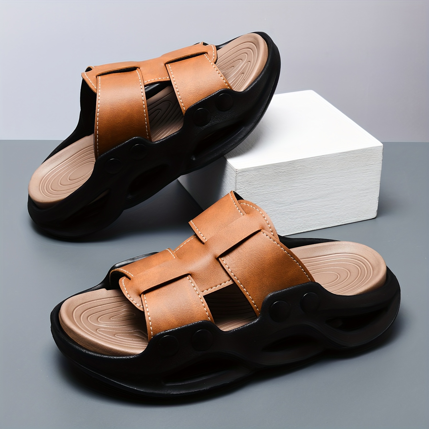 mens black eva slide sandals thick sole non slip comfortable summer   for casual outdoor wear summer sandals Product details 1