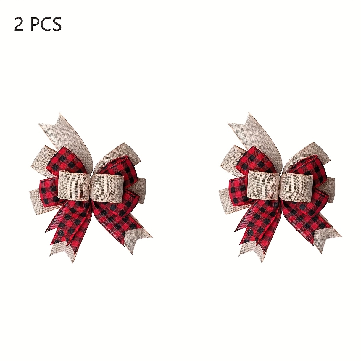 TEMU Ensemble de 2 nœuds de Noël en toile de jute à carreaux pour couronnes Buffalo, grands nœuds adaptés aux portes d'entrée de maison, aux