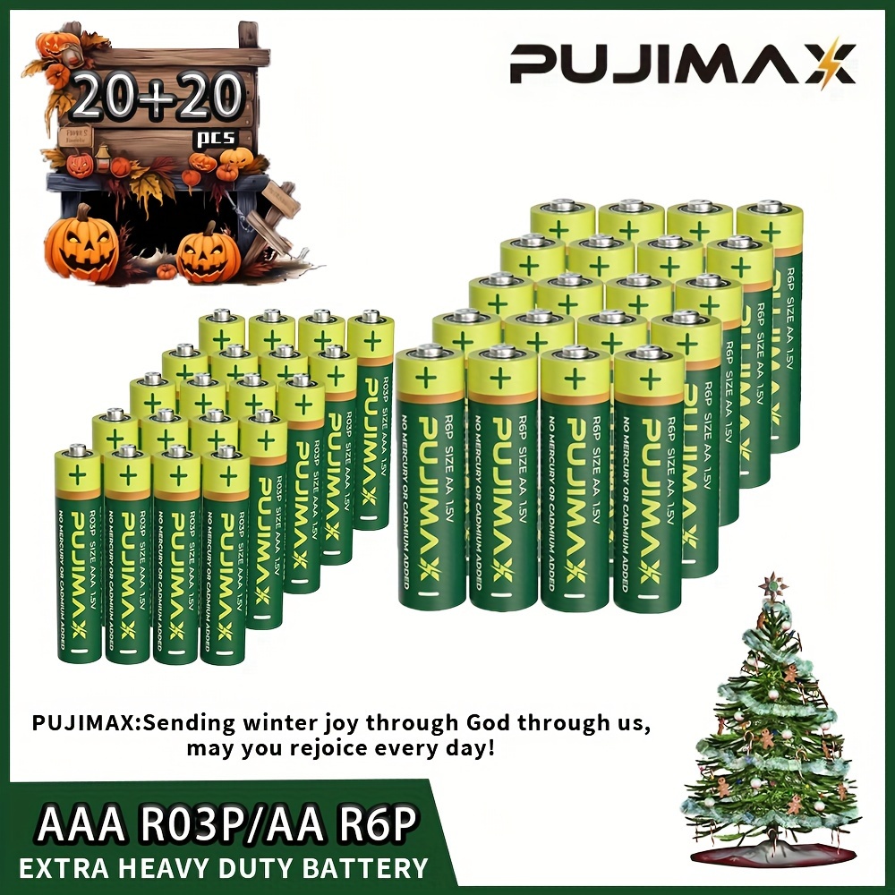 

Pujimax Aa/aaa Carbon Disposable Batteries 20pcs+20pcs 40pcs+40pcs R6p+r03p Halloween/christmas Special Supply