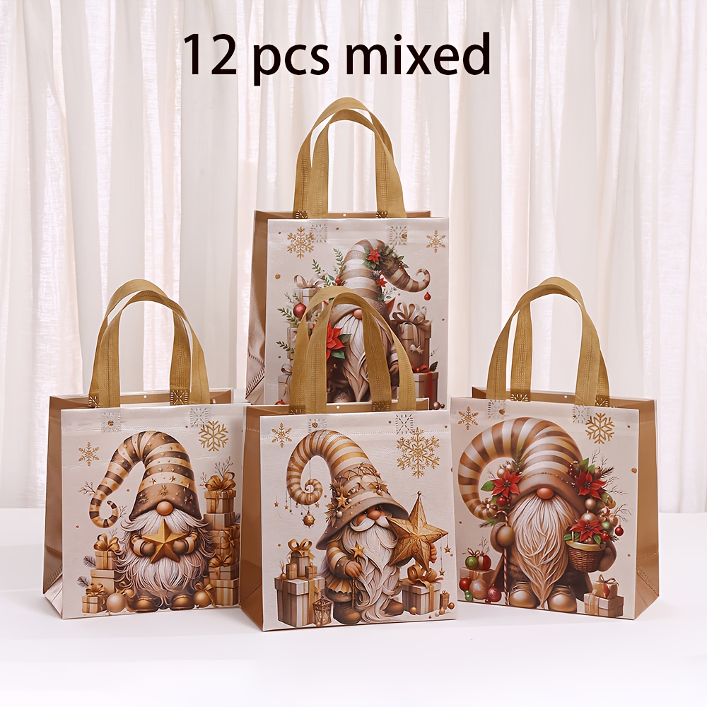 TEMU Golden Santa Claus Christmas Tote Bags With Handles Non Woven Wrap Grocery Shopping For Xmas Holiday Party Christmas Party Supplies
