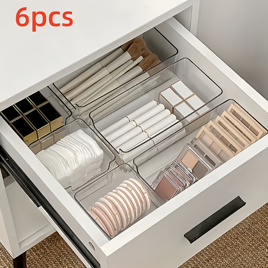 6pcs Acrylic Drawer Dividers Organizer, Suitable For Desktop Clutter Storage, Office Stationery Storage, Drawer Cosmetic Storage, Desk & Drawer Organizer For Home Storage