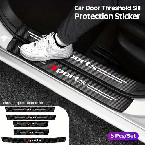 2 Pcs Carbon Fiber Leather Door Sill Protector For Fiat 500 – Red, Self-Adhesive Scuff Cover