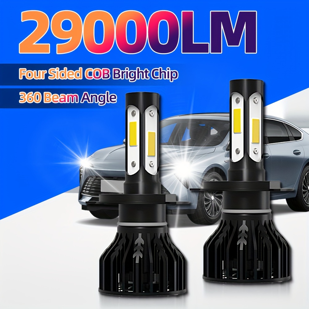 

Roadsun 2pcs Upgraded Led Bright Lamps H7 29000lm 6000k White Lights 4-sided Cob Bright Chip 60000hrs , Without Battery