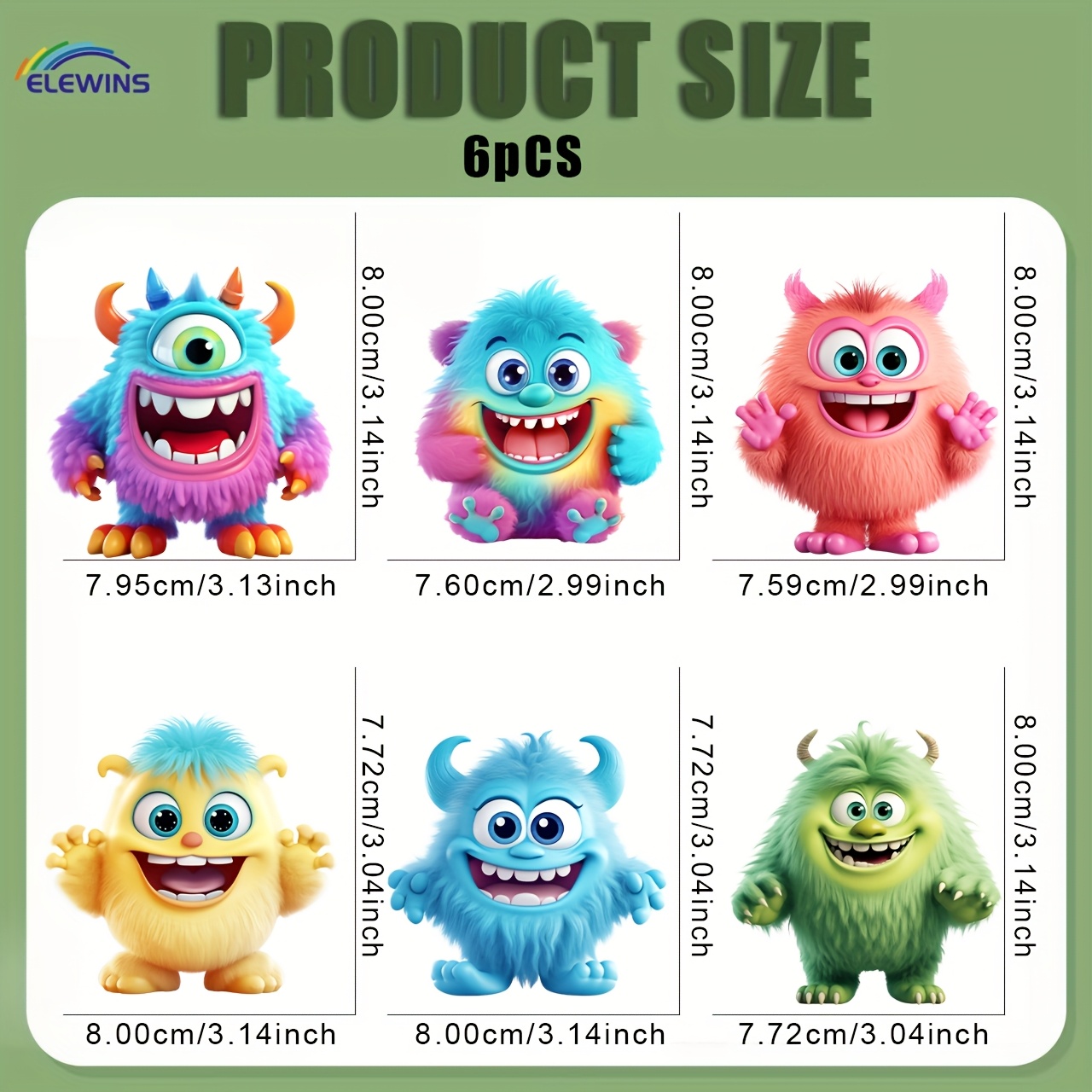 6pcs/set Cute Monster Diy Iron On Dtf Transfers Stickers Washable Heat Transfer Designs Decals Patch For T- Jeans Backpack