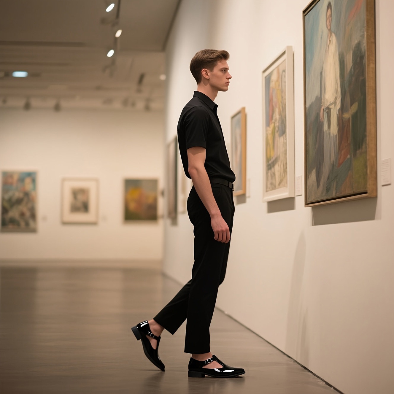 Men's Glossy Patent Dress Shoes with Breathable Cut-Out Design - Slip-On Closure, Comfortable Rubber Sole & PU Lining - Black Low-Top Formal & Casual Footwear