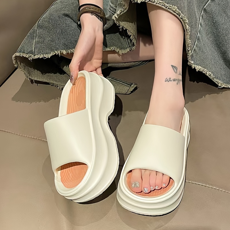 Fashion Women's Cute Cartoon Bear Printed EVA Rubber Integrated Molded Casual Open Toe High Heel Slippers