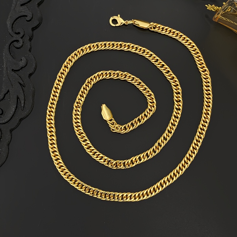 2pcs Men's Thickened Cuban Chain Necklaces, Dual Sizes