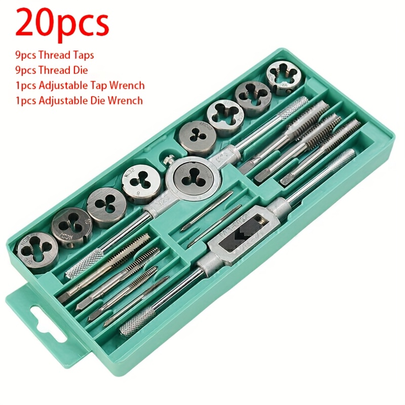 TEMU 20pcs M3-m12 Twist Drill Bit Screw Thread Reamer Hand Tap And Die Set Tool Kit