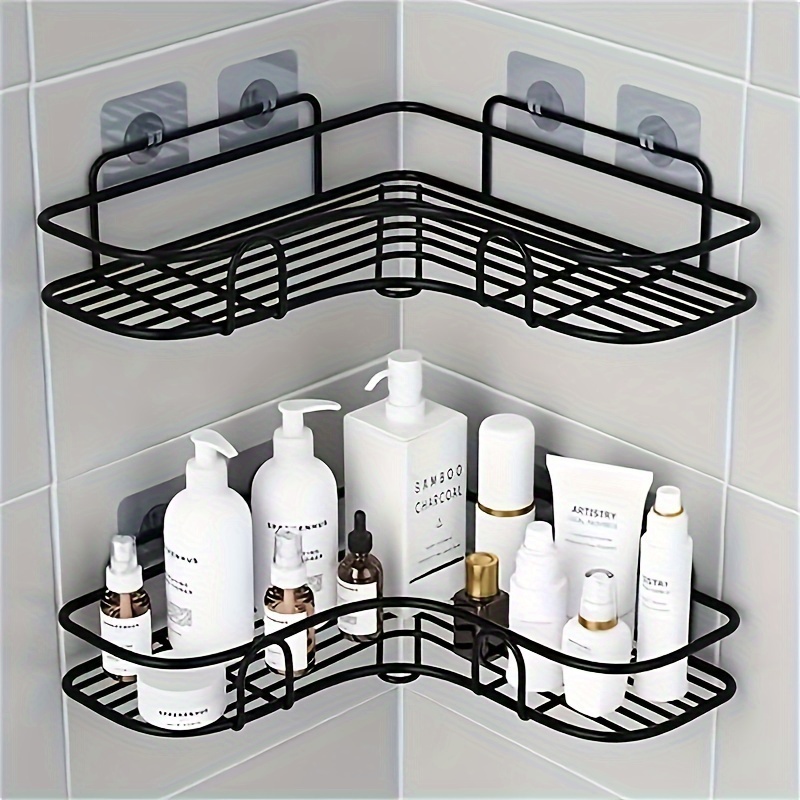 

sleek Design" 2-piece Seamless Corner Shower Caddy - Wall Mounted Bathroom Storage Rack, No-drill Installation, Steel