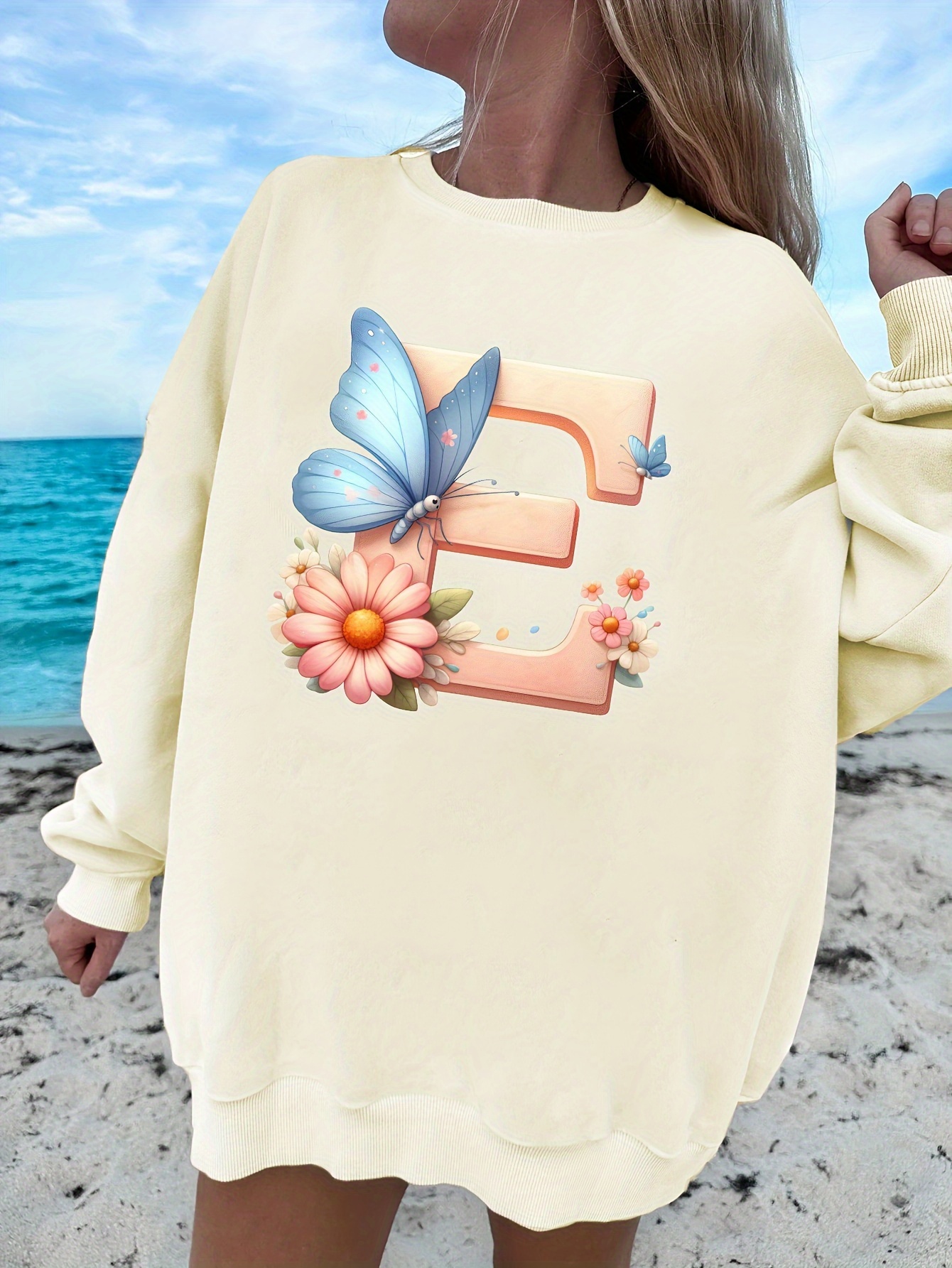 kreativ bokstav e mönstertryck tröja och elastisk - Temu Sweden, image size:800x1066