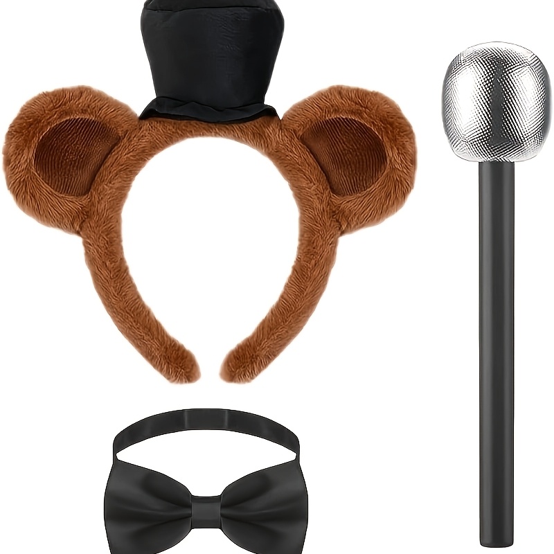 TEMU 3pcs Bear Costume Additions Set Bear Ears Headband Black Bow Tie For Halloween Cosplay Dress Up