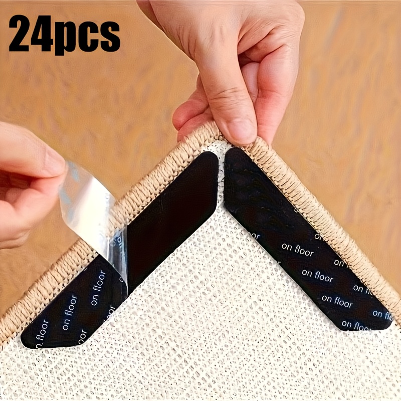 24 pack carpet tape non slip pads and washable double sided anti   edge grippers suitable for hardwood floors and ceramic tile  