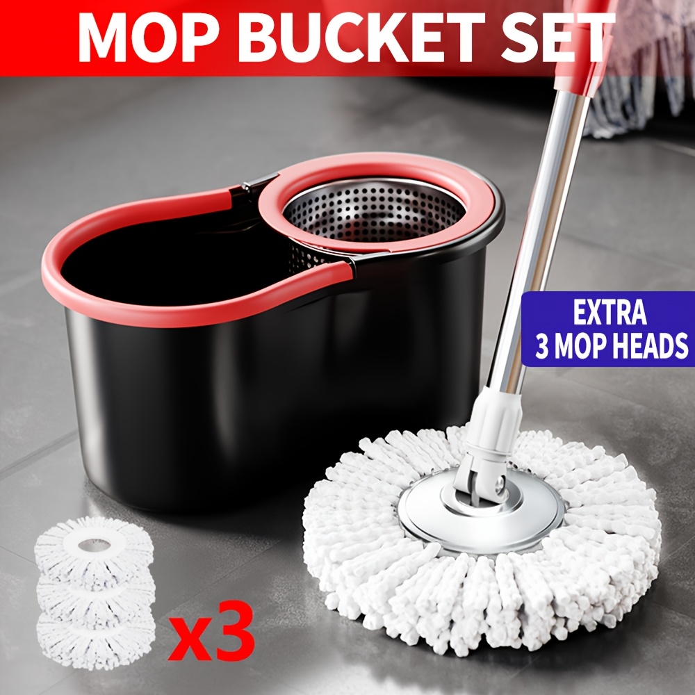 rotating mop and bucket 2 piece mop head bucket set with 360 rotatable mop 3 microfiber replacement heads and 61 inch stainless steel adjustable handle hands free cleaning for floor cleaning cleaning supplies details 0